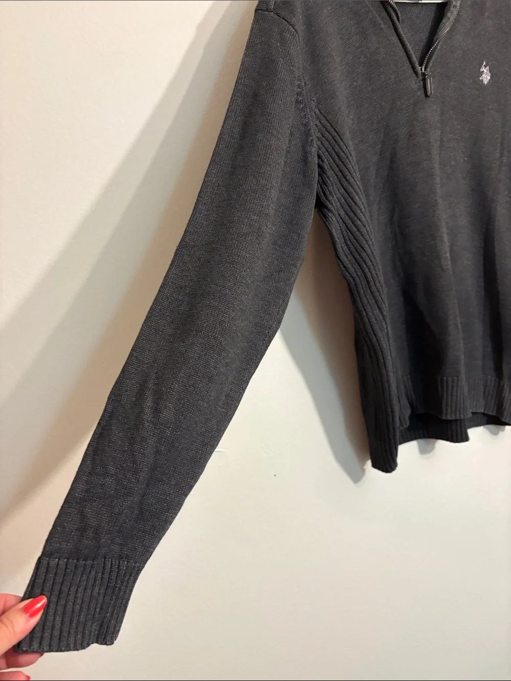 U.S. Polo Assn. Charcoal Gray V-Neck Quarter Zip Sweater